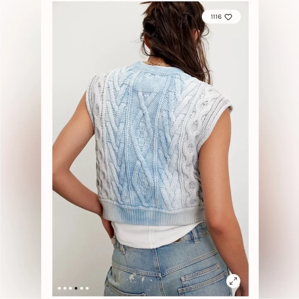 Free people blue rain cable vest size medium nwot - Picture 3 of 8